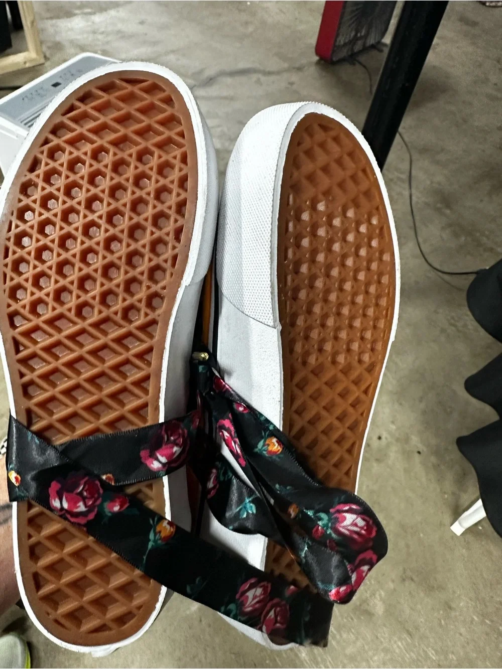Vans Women's Platform Canvas Sneakers in orange/Yellow with Floral Ribbon Laces